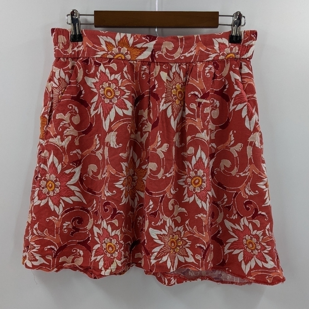 LOFT Floral Linen Blend Aline Skirt